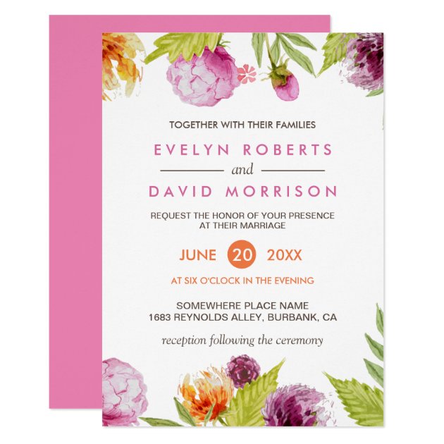 Beautiful Watercolor Floral Blossom Formal Wedding Invitation