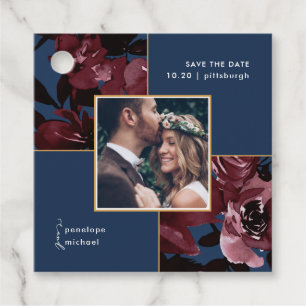 Beautiful Watercolor Floral Blue and Red Wedding Favor Tags