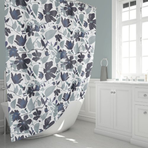 Beautiful Watercolor Floral Blue Shower Curtain