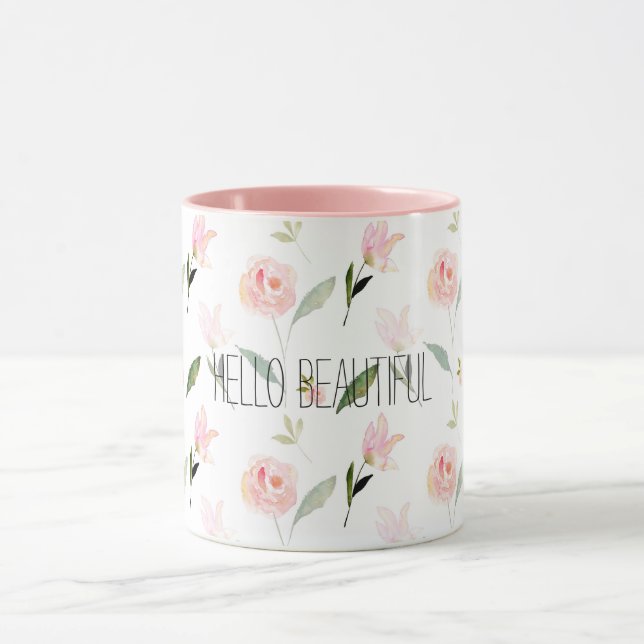 Beautiful Watercolor Floral Blush Pink Mug (Center)