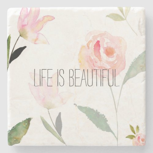 Beautiful Watercolor Floral Blush Pink Stone Coaster