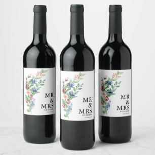 Beautiful Watercolor Floral Bouquet Wedding Wine Label