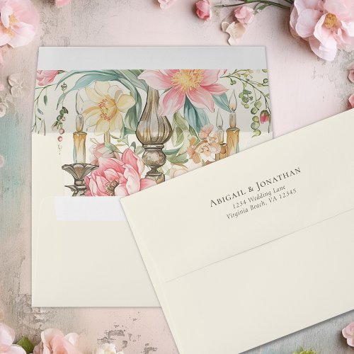 Beautiful Watercolor Floral Chandelier Wedding Envelope
