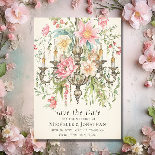 Beautiful Watercolor Floral Chandelier Wedding Save The Date
