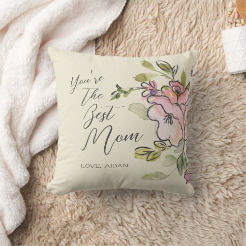 Beautiful watercolor Floral Custom Best Mom Throw Pillow