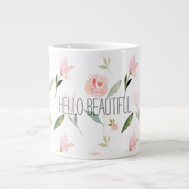 Beautiful Watercolor Floral Giant Coffee Mug (Front)