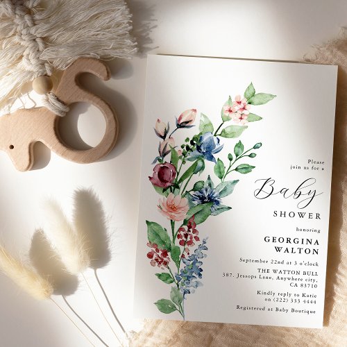 Beautiful Watercolor Floral  Greenery Baby Shower Invitation