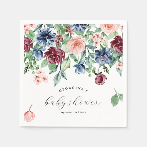 Beautiful Watercolor Floral  Greenery Baby Shower Napkins