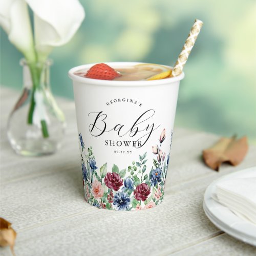 Beautiful Watercolor Floral  Greenery Baby Shower Paper Cups