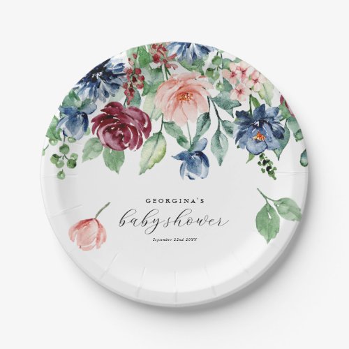 Beautiful Watercolor Floral  Greenery Baby Shower Paper Plates