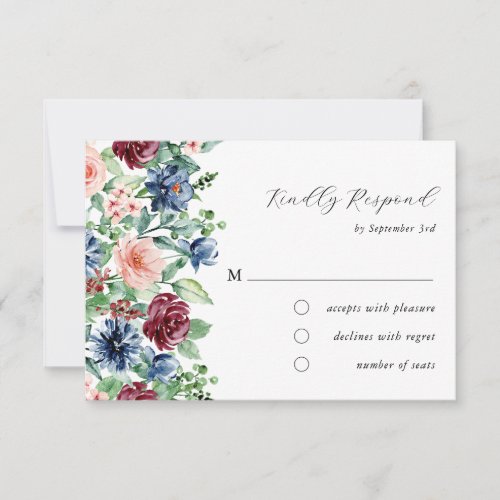 Beautiful Watercolor Floral  Greenery Wedding RSVP Card