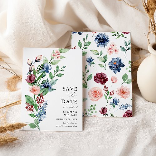 Beautiful Watercolor Floral  Greenery Wedding Save The Date