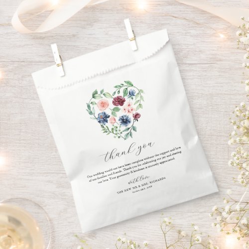 Beautiful Watercolor Floral Heart Wedding Favor Bag