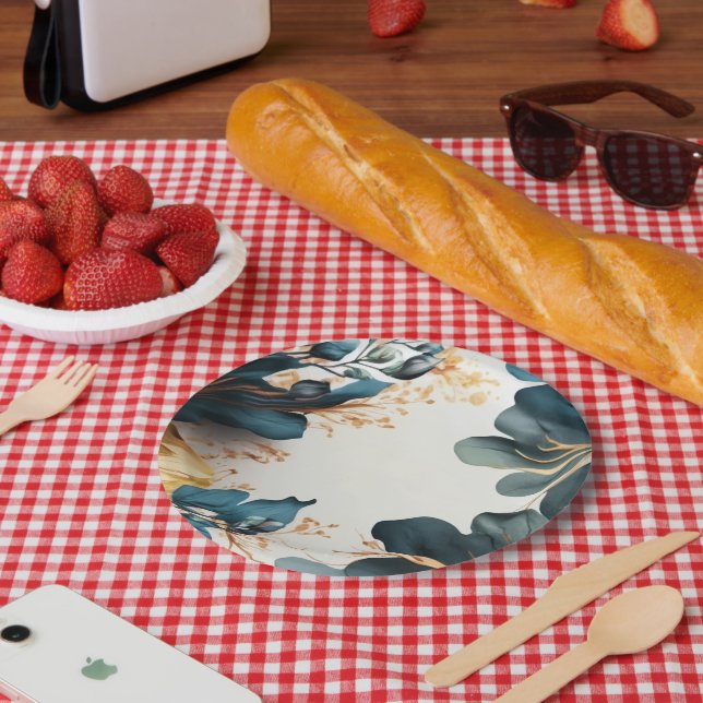 Beautiful watercolor floral paper plates (Picnic)