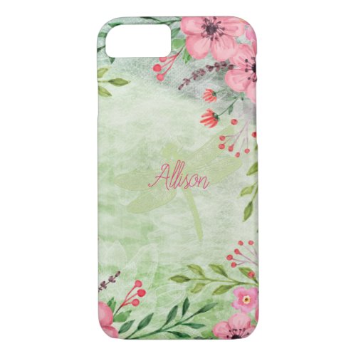 Beautiful Watercolor Floral Pink Name iPhone 87 Case