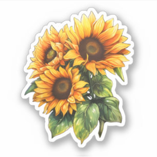 Beautiful Watercolor Floral Sunflower Bouquet Sticker