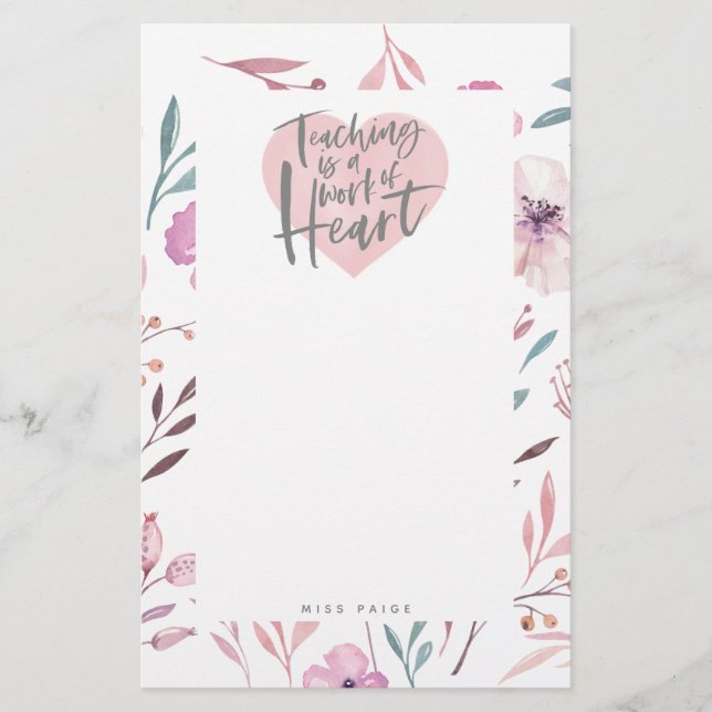 Beautiful watercolor floral teacher gift stationery (Front)
