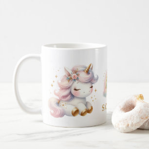 Beautiful Watercolor Floral Unicorn Birthday Coffee Mug