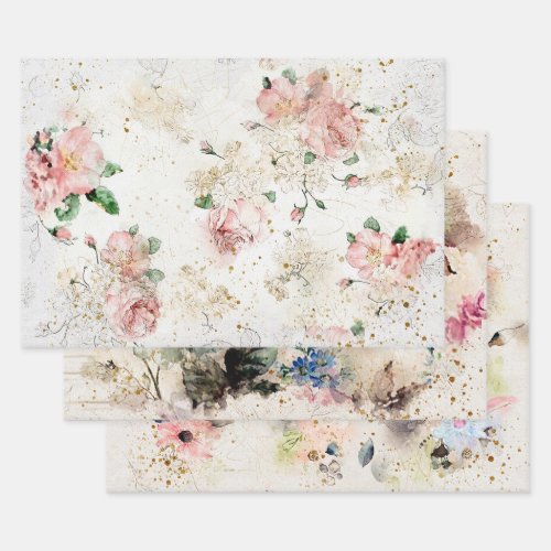 Beautiful Watercolor Floral Vintage Designs Wrapping Paper Sheets