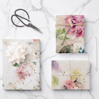 Beautiful Watercolor Floral Vintage Designs Wrapping Paper Sheets