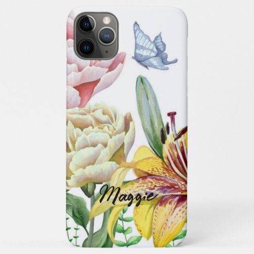 Beautiful Watercolor Floral wButterfly iPhone 11 Pro Max Case