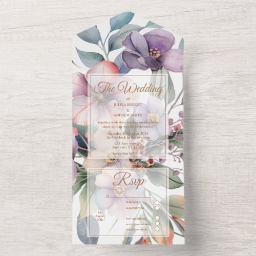 Beautiful watercolor floral wedding  all in one invitation