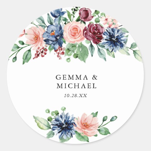 Beautiful Watercolor Floral Wedding Classic Round Sticker