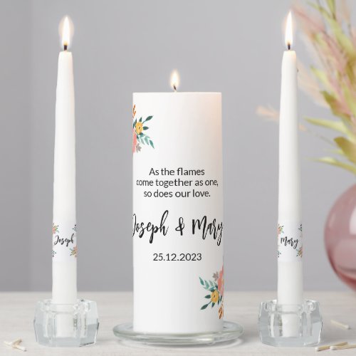 Beautiful Watercolor Floral Wedding Unity Candle Set