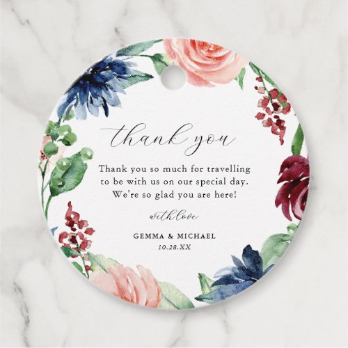 Beautiful Watercolor Floral Wreath Wedding Favor Tags