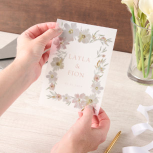 Beautiful Watercolor Flower Frame Vellum Invitations