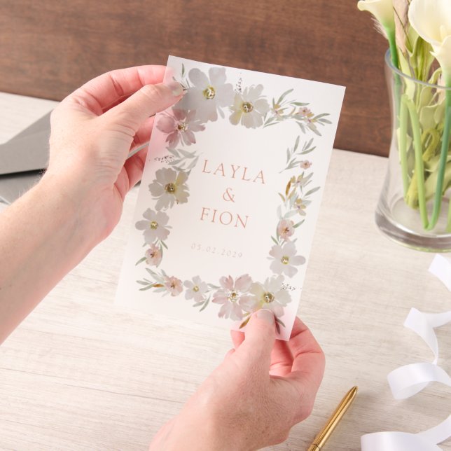 Beautiful Watercolor Flower Frame Vellum Invitations (Handheld)
