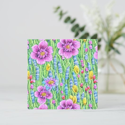 Beautiful watercolor flower garden Purple Green (Standing Front)