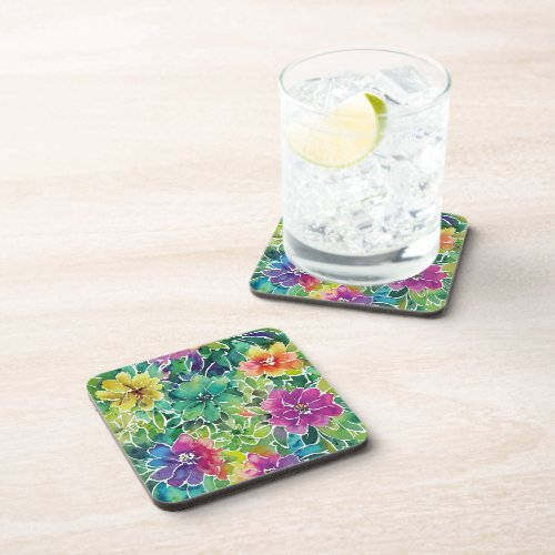 Beautiful Watercolor Flower Pattern Beverage Coaster