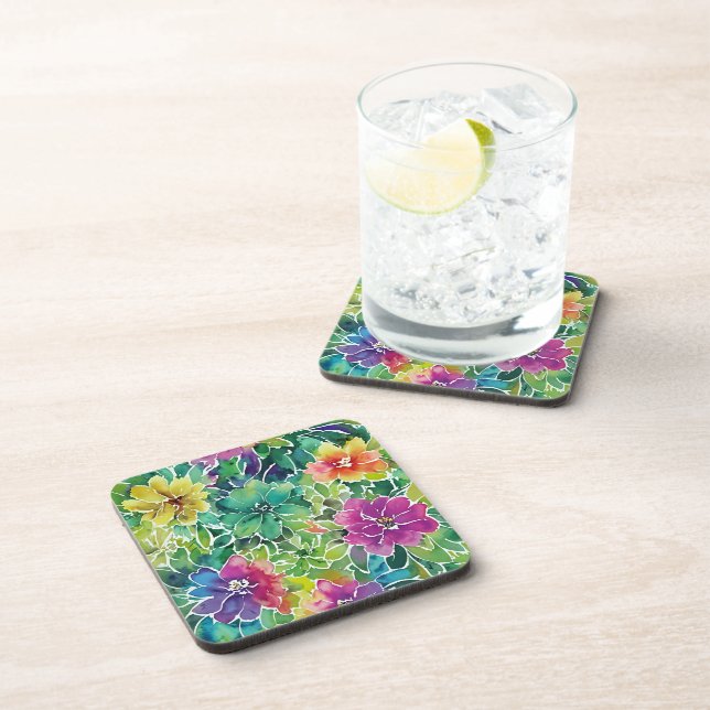 Beautiful Watercolor Flower Pattern Beverage Coaster (Right Side)