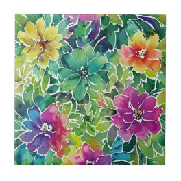 Beautiful Watercolor Flower Pattern Ceramic Tile