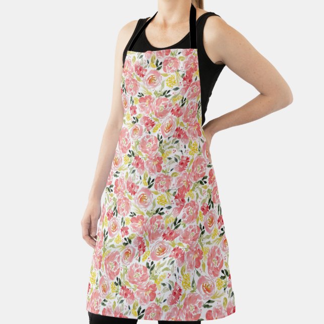 Beautiful watercolor flower pattern feminine apron (Insitu)