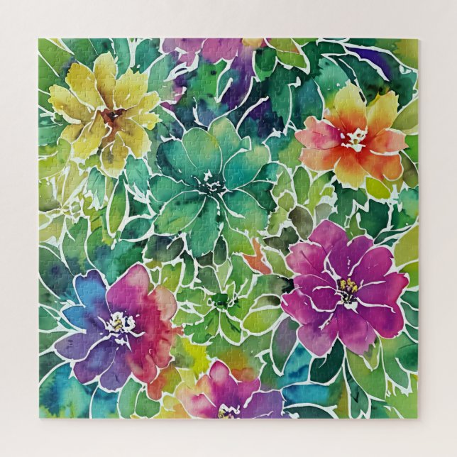 Beautiful Watercolor Flower Pattern Jigsaw Puzzle (Vertical)