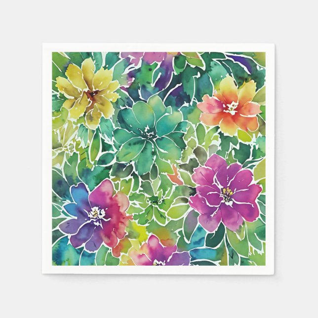 Beautiful Watercolor Flower Pattern Napkins (Front)