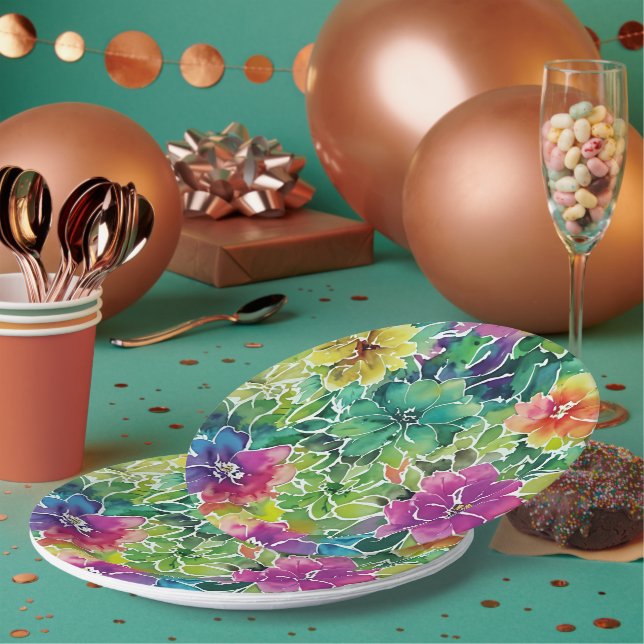 Beautiful Watercolor Flower Pattern Paper Plates (Multi)