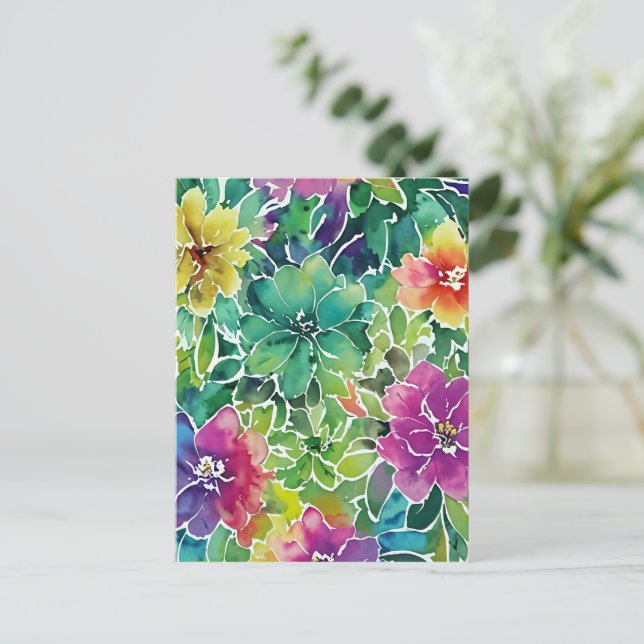 Beautiful Watercolor Flower Pattern Postcard (Standing Front)