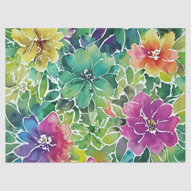 Beautiful Watercolor Flower Pattern Tissue Paper (Front)