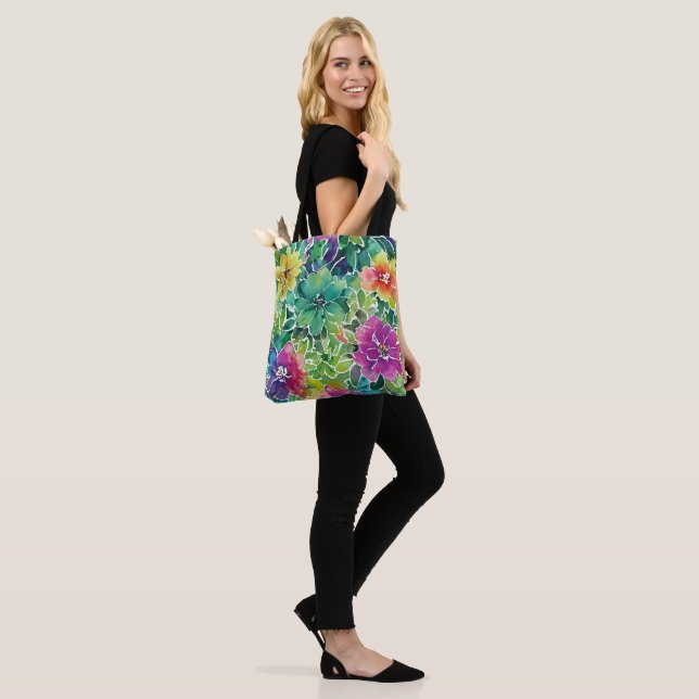 Beautiful Watercolor Flower Pattern Tote Bag (On Model)