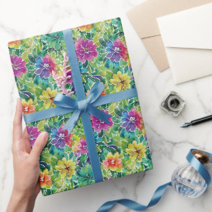 Beautiful Watercolor Flower Pattern Wrapping Paper