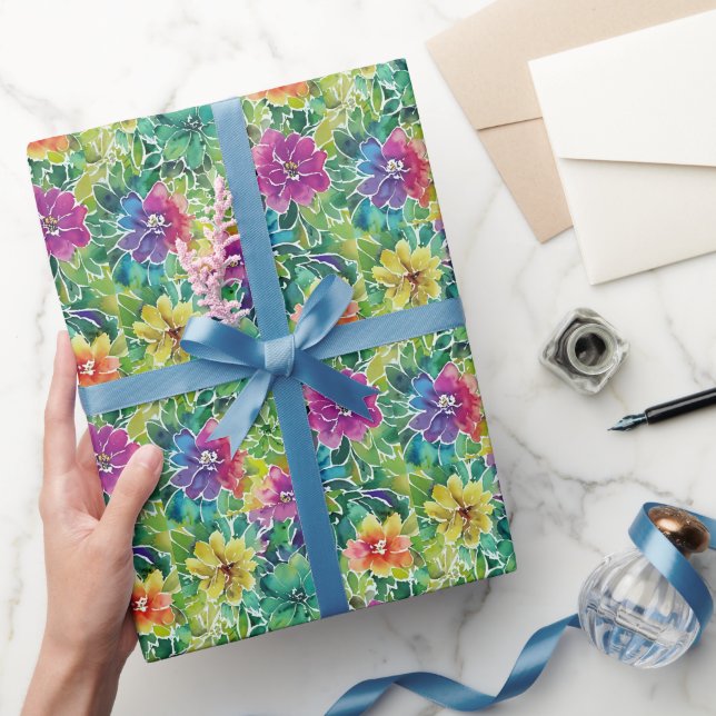 Beautiful Watercolor Flower Pattern Wrapping Paper (Gifting)