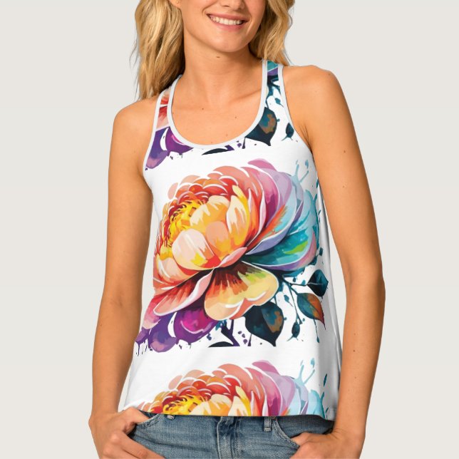 Beautiful Watercolor Flower  Tank Top (Front)