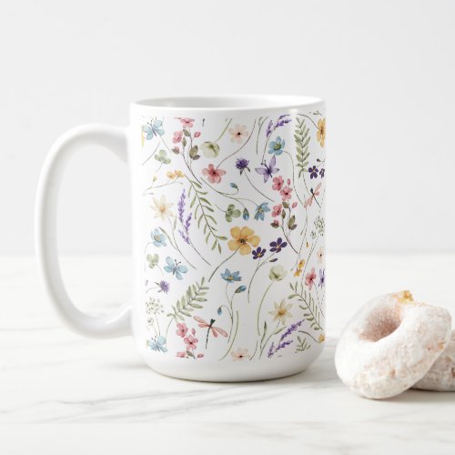Beautiful Watercolor Flowers and Butterflies  Coffee Mug