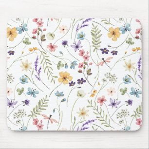 Beautiful Watercolor Flowers and Butterflies  Mouse Pad