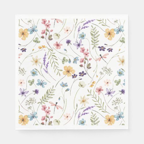 Beautiful Watercolor Flowers and Butterflies  Napkins
