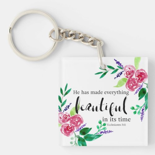 Beautiful watercolor flowers Bible quote lettering Keychain