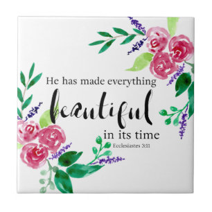 Beautiful Watercolor Flowers Bible Verse Chic Ceramic Tile